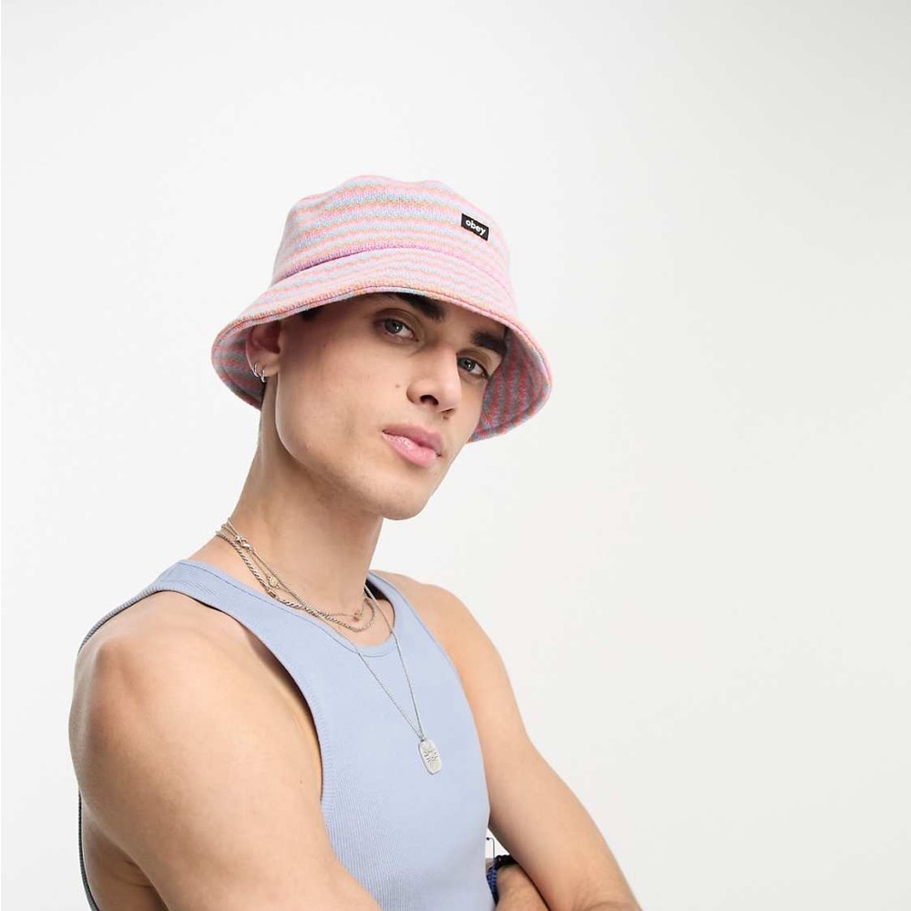NWT Obey Bucket Hat Sky Blue Striped Multi Colour Hat Unisex